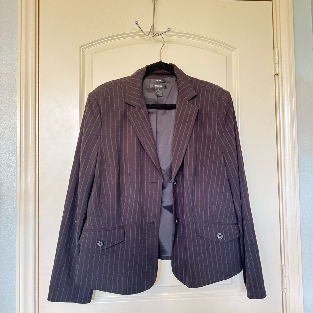 Pinstripe Blazer Jacket (Black)